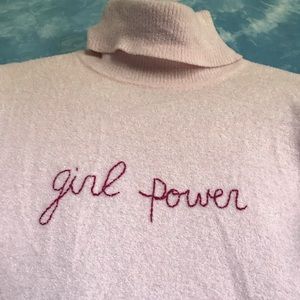 Hand Stitched “Girl Power” Fuzzy Sweater